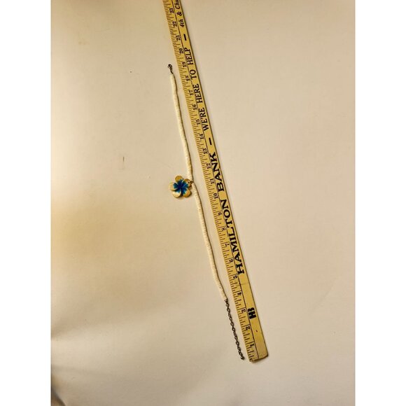 Vintage Shell & Bead Necklace With Hand-Painted Blue Floral Pendant - Picture 15 of 16